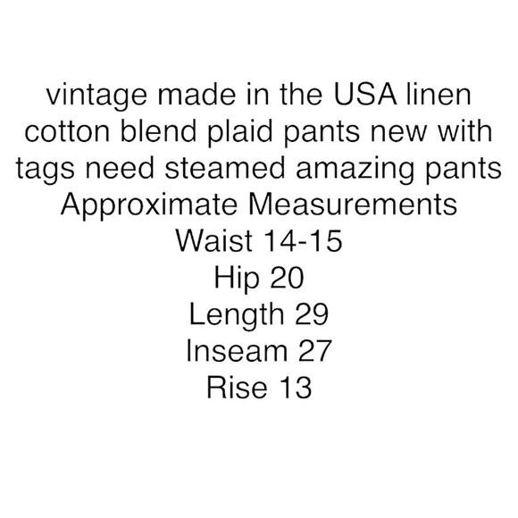Sharon Young Plaid Pants Linen Cotton High Rise Trousers Retro Women Size 6 New - Picture 6 of 16